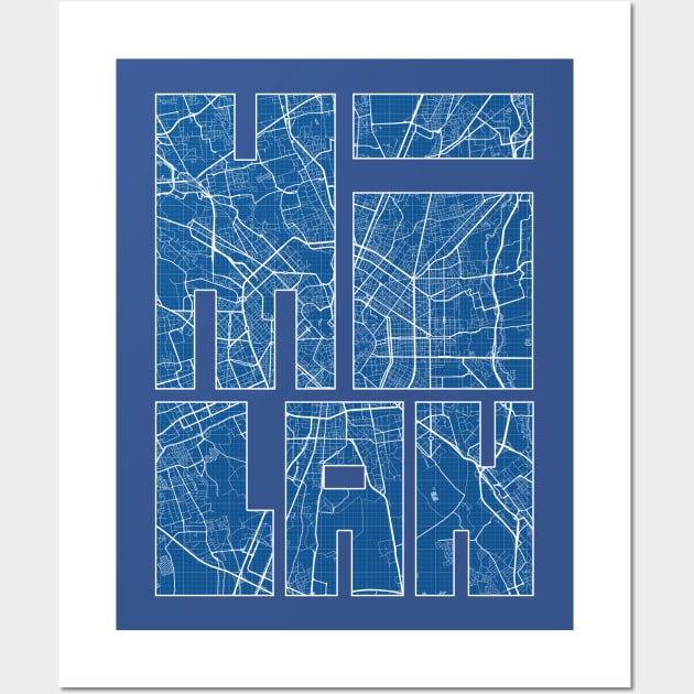 Milan, Italy City Map Typography - Blueprint Wall Art by deMAP Studio